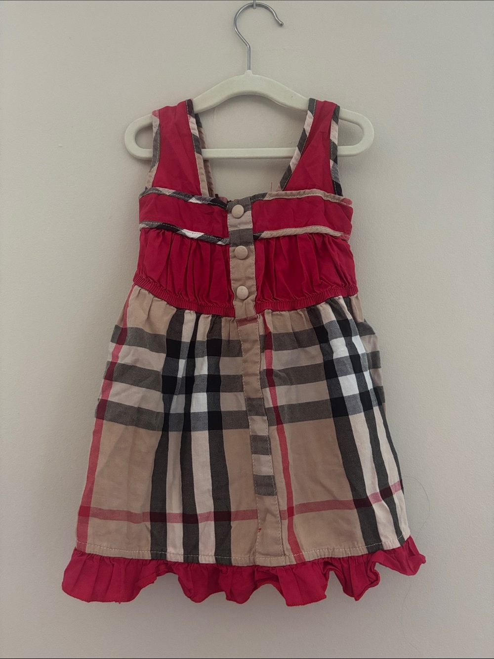 Burberry Girls Red Plaid Dress with Button Front